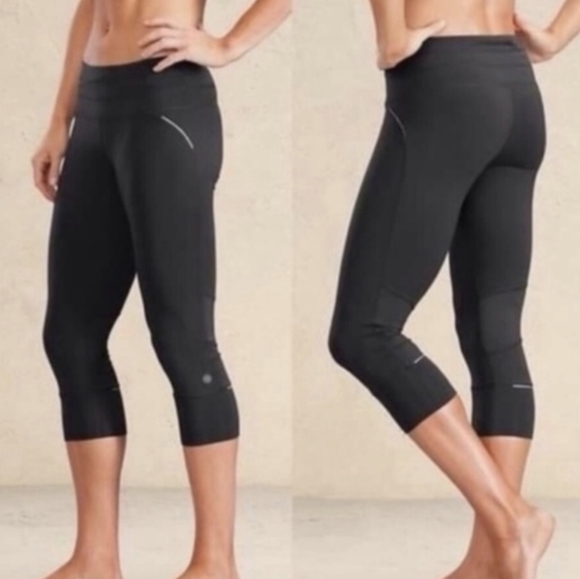 Athleta Pants - ATHLETA Relay Capri Cropped Running Grey and Black